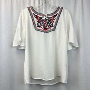 Shein Womens Multicolor Floral Embroidered Short Sleeve Blouse Top Size Medium